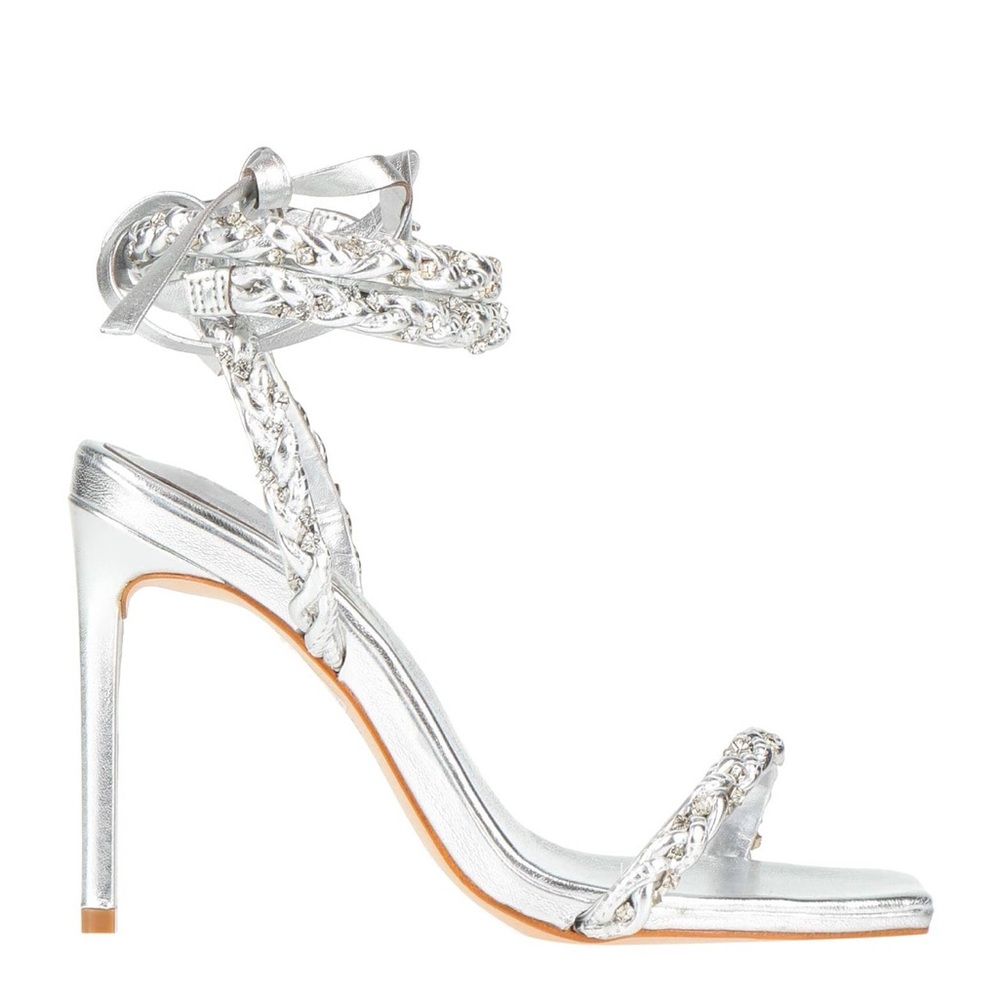 SCHUTZ Size 8 Silver Braided High Heel Sandals